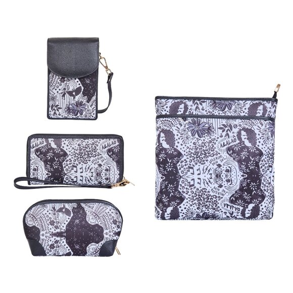 Printed Fabric 4-Pcs Combo– Crossbody Bag, Phone Wallet, Wristlet & Cosmetic Bag - Picture 1 of 9